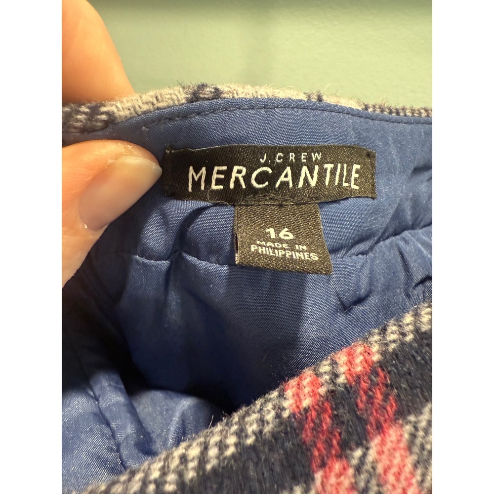 J.Crew Women Plaid Ruffle Mini Skirt Navy Red Wool Blend J6192 Sz 16 fits Sz 14 - Picture 5 of 7